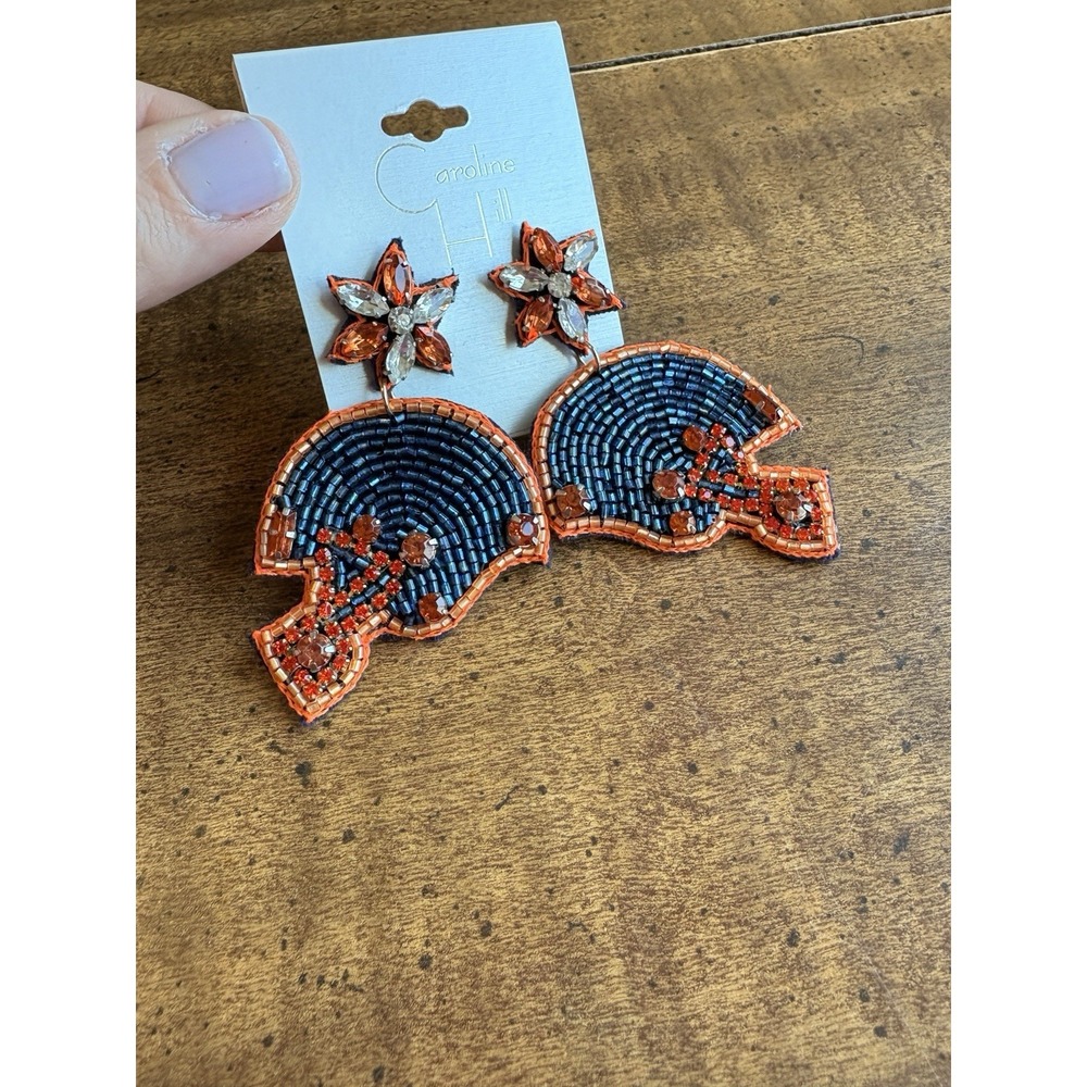 Football Helmet Navy & Orange  Auburn, Bears, Broncos, Bears, UF Beaded Earrings - Picture 2 of 3